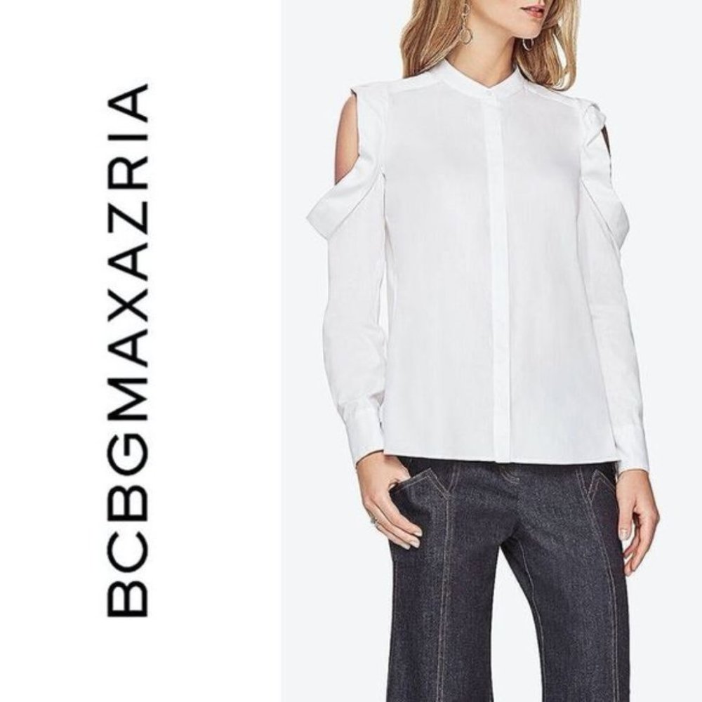BCBGMAXAZRIA White Cold-shoulder Nishani Top ‎ Large